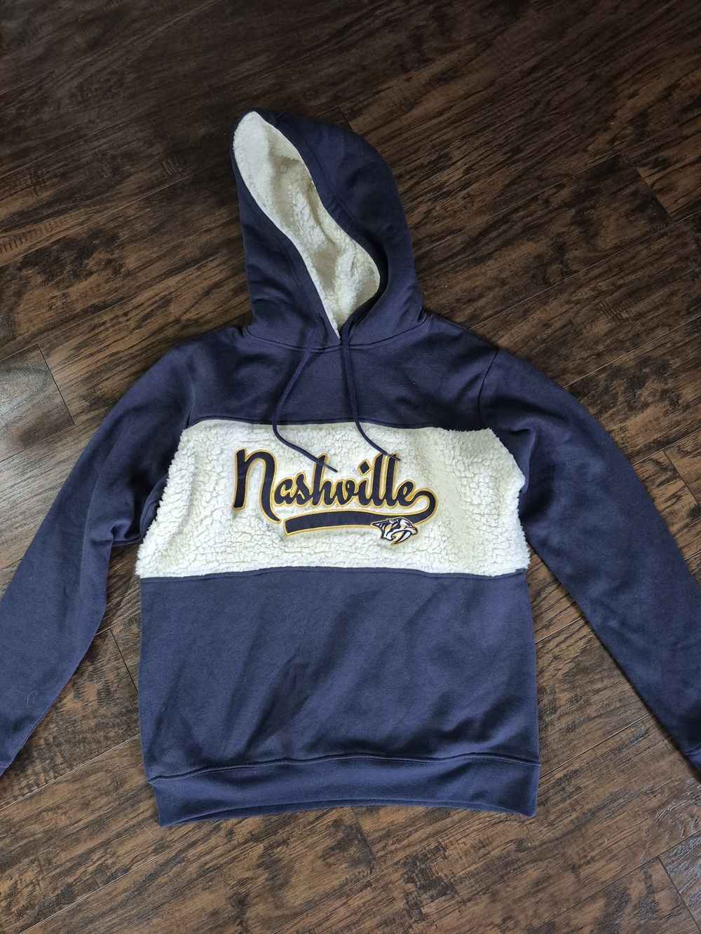 NHL Navy Blue and Cream Sherpa-Lined Pullover